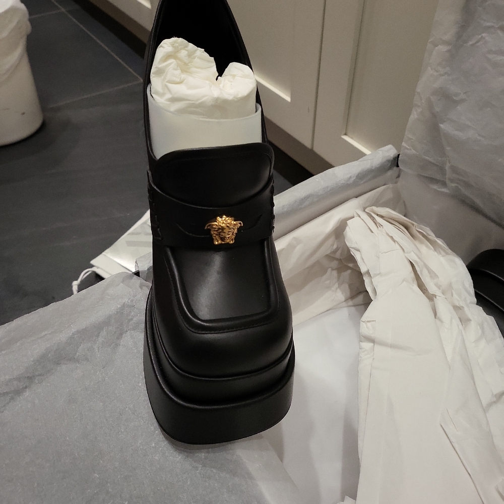 Versace Black Loafers with Gold Medusa Detail - Picture 4 of 4